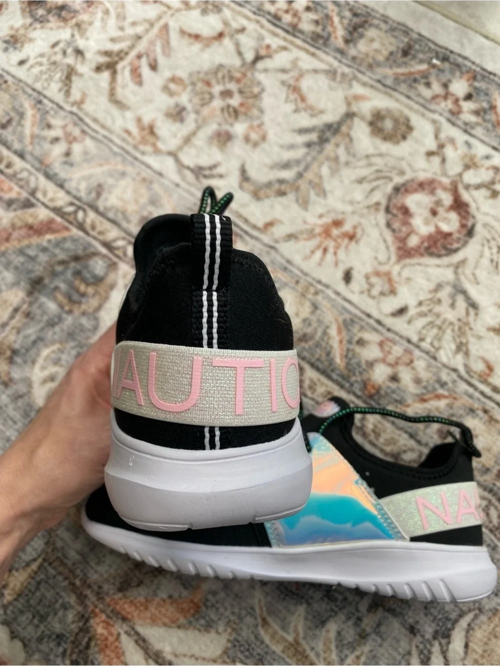Nautica Black Kids Sneakers with Iridescent Accent